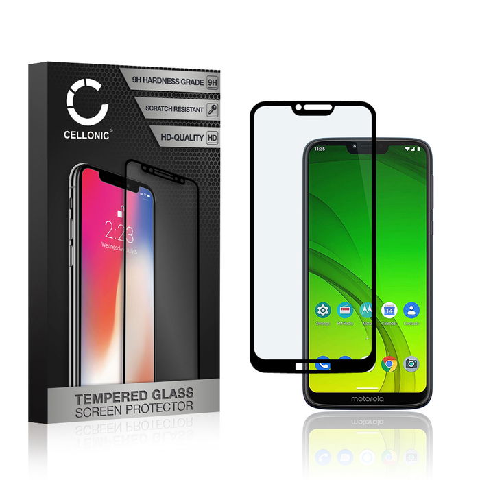 Panssarilasi puhelimeen Motorola Moto G7 Power - 3D Full Cover, 9H, 0,33mm, Full Glue, Musta, CELLONIC