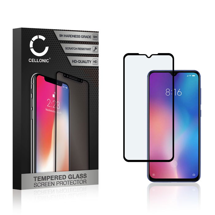 Panssarilasi puhelimeen Xiaomi Redmi 9 / Redmi 9A - 3D Case-friendly, 9H, 0,33mm, Full Glue, Musta, CELLONIC