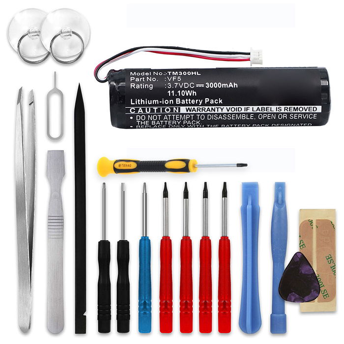 Akku + Työkalu navigaattoriin TomTom Rider/Go 910, 710, 700, 530, 400, Garmin Streetpilot i3, i5 - 3000mAh tuotemerkiltä subtel