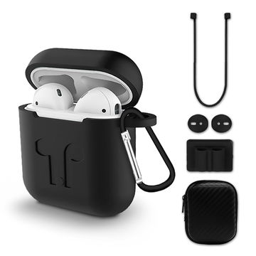 Apple AirPods-tarvikesetti AirPods/AirPods 2 - 6-osainen musta setti, suojakotelo ja suojavarusteet, subtel