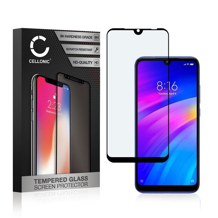 Panssarilasi puhelimeen Xiaomi Redmi 7 - 3D Case-friendly, 9H, 0,33mm, Full Glue, Musta, CELLONIC