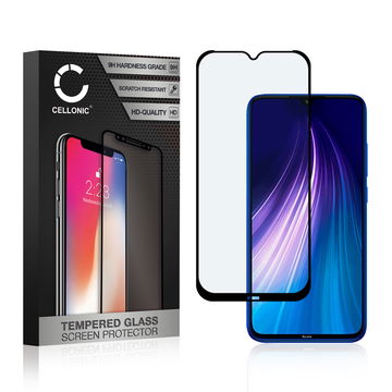 Panssarilasi puhelimeen Xiaomi Redmi Note 8 - 3D Full Cover, 9H, 0,33mm, Full Glue, Musta, CELLONIC