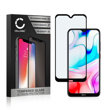 Panssarilasi puhelimeen Xiaomi Redmi 8 - 3D Full Cover, 9H, 0,33mm, Full Glue, Musta, CELLONIC