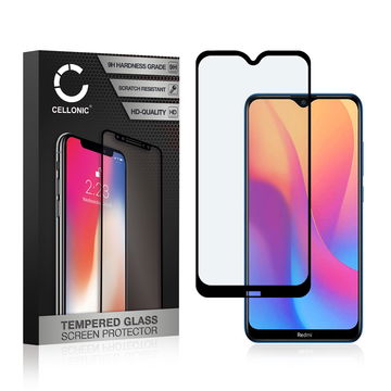 Panssarilasi puhelimeen Xiaomi Redmi 8A - 3D Full Cover, 9H, 0,33mm, Full Glue, Musta, CELLONIC