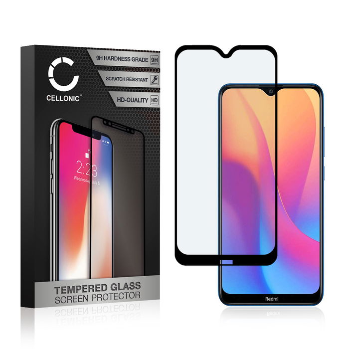 Panssarilasi puhelimeen Xiaomi Redmi 8A - 3D Full Cover, 9H, 0,33mm, Full Glue, Musta, CELLONIC