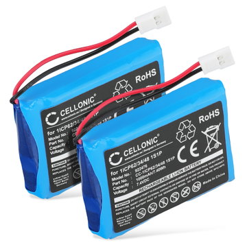 2x Akku tuotteeseen CTMS Eurodetector - 1ICP62/34/48 1S1P, 1000mAh, 7.2V - 7.4V vara-akku