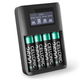 4x Akku AA (2600 mAh, 1,2 V) + laturi