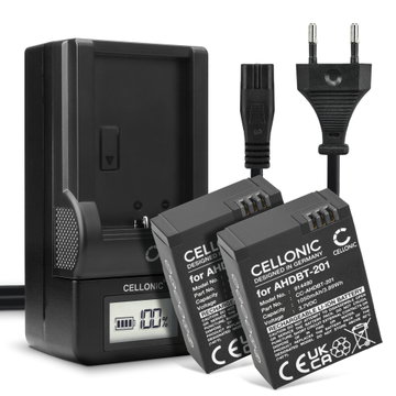 2x akku + Laturi kameraan GoPro Hero 3, Hero 3plus, Hero 3 Black, Hero 3 Silver, Hero 3 White - 1050mAh vaihtoakku AHDBT-201 AHDBT-301 AHDBT-302, 