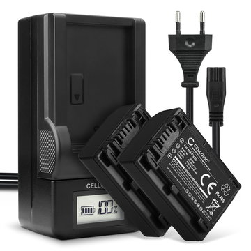 2x Akku + Laturi kameraan Sony FDR AX33 AXP33 AX100 HDR CX625 CX250 CX270 CX260 CX410 CX220 NP-FV70 - NP-FV70A NP-FV50A NP-FV30 NP-FV90 NP-FV100A (650mAh, 7.4V) tuotemerkiltä CELLONIC