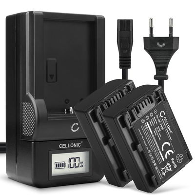 2x Akku + Laturi kameraan Sony FDR AX33 AXP33 AX100 HDR CX625 CX250 CX270 CX260 CX410 CX220 NP-FV70 - NP-FV70A NP-FV50A NP-FV30 NP-FV90 NP-FV100A (650mAh, 7.4V) tuotemerkiltä CELLONIC