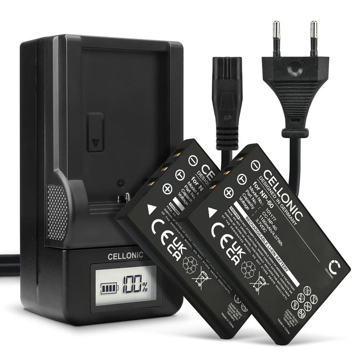 2x Cellonic Akku HP Photosmart R717 1180mAh + Laturi, Vaihtoakku Replacement Battery