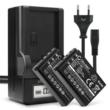 2x Akku + Laturi kameraan Kodak Easyshare DX6490 DX7590 DX7630 P880 P850 Z730 DX7440 Z7590 P712 Z760 - KLIC-5001 (1400mAh, 3.7V) tuotemerkiltä CELLONIC