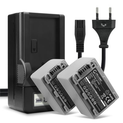 2x Akku + Laturi kameraan Sony DCR-HC28 HC21 HC23 HC26 HC32 HC36 HC40 HC96 HDR-HC3 DCR-DVD105 DCR-SR100 - NP-FP50 FP70 NP-FH50 FH70 (1360mAh, 7.4V) tuotemerkiltä CELLONIC
