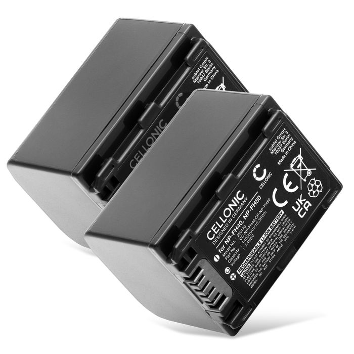 2x Cellonic Akku Sony NP-FH60 1400mAh, Vaihtoakku Replacement Battery