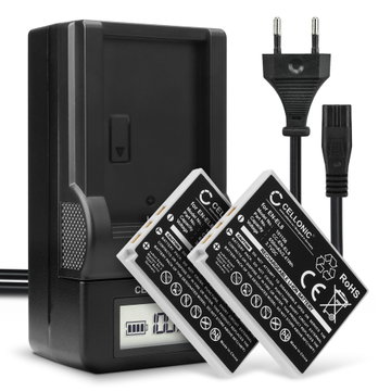 2x Akku + Laturi kameraan Nikon Coolpix P1 P2 Coolpix S1 S2 S3 S5 s50 S50c S51 S51c S52 S52c S6 S7 S7c S8 - EN-EL8 (600mAh, 3.7V) tuotemerkiltä CELLONIC