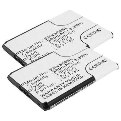 2x Akku kännykkään Sony Ericsson C903 C702 G705u G502 G700 G900 - BST-33, 900mAh, 3.6V - 3.7V vaihtoakku
