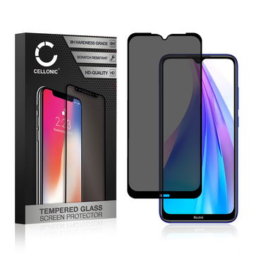 Panssarilasi puhelimeen Xiaomi Redmi Note 8T - Sivustakatselusuoja, 9H, 0,33mm, Edge Glue, Musta, CELLONIC