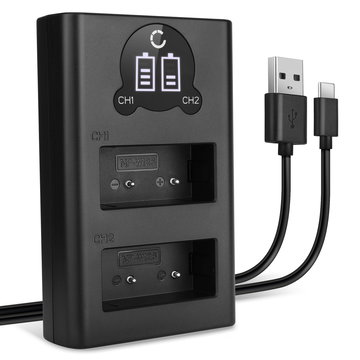 USB-kaksoislaturi (NP-W126S NP-W126) FujiFilm X-T3 X-T30 X-T20 X-T2 X-T100 X-T10 X-T1 X-Pro3 X-Pro2 X-E3-laitteille + 1m + USB Kaapeli valmistajalta CELLONIC