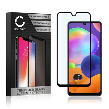 Panssarilasi puhelimeen Samsung Galaxy A31 (SM-A315) - 3D Case-friendly, 9H, 0,33mm, Full Glue, Musta, CELLONIC