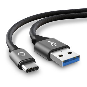 USB C Type C - USB A -johto kameraan Olympus OM-D E-M1 Mark II OM-D E-M1X - Harmaa 2m, nopea 3A, Nylon-kamerajohto tuotemerkiltä CELLONIC