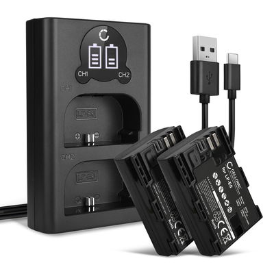 2x Akku + Tupla Laturi kameraan Canon 80D 90D 70D 7D 5D Mark IV 60D R6 R5 5Ds R 5D Mark IV III LP-E6N - LP-E6N LP-E6 (2000mAh, 7.4V) tuotemerkiltä CELLONIC