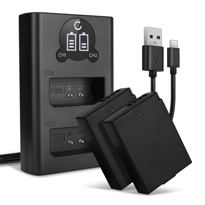 2x Canon EOS 1100D akku + tuplalaturi. 1020mAh vaihtoakut + laturi tuotemerkiltä CELLONIC