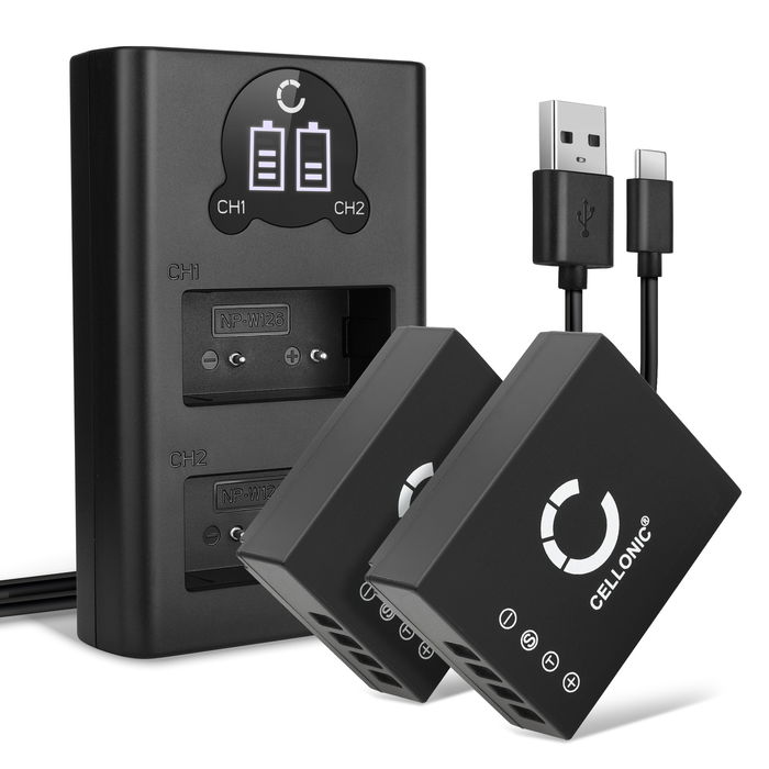 2x Fuji X100F akku + tuplalaturi. 1140mAh vaihtoakut ja laturi tuotemerkiltä CELLONIC