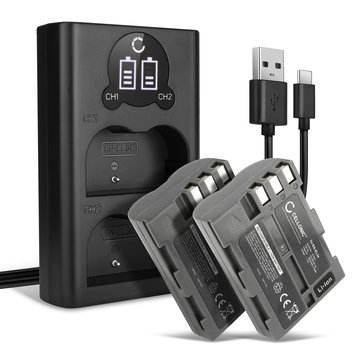 2x Akku + Tupla Laturi kameraan Nikon D90 D700 D300 D900 D100 D200 D300S D50 D70 D70s D80 ENEL3e - EN-EL3a EN-EL3e EN-EL3 (2000mAh, 7.4V) tuotemerkiltä CELLONIC