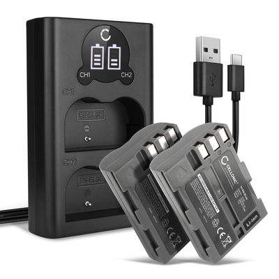 2x Akku + Tupla Laturi kameraan Nikon D90 D700 D300 D900 D100 D200 D300S D50 D70 D70s D80 ENEL3e - EN-EL3a EN-EL3e EN-EL3 (2000mAh, 7.4V) tuotemerkiltä CELLONIC