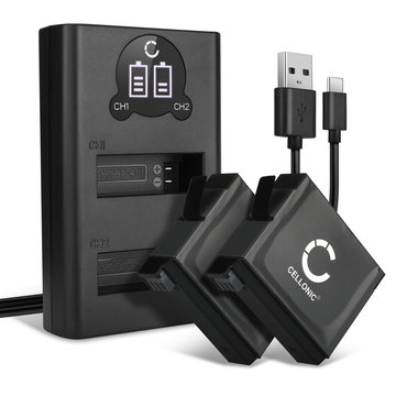 2x Akku + Tupla Laturi kameraan GoPro Hero 4, Hero 4 Plus, Black, Silver, AHDBT-401 - AHDBT-401 335-06532-000 (1160mAh, 3.8V) tuotemerkiltä CELLONIC