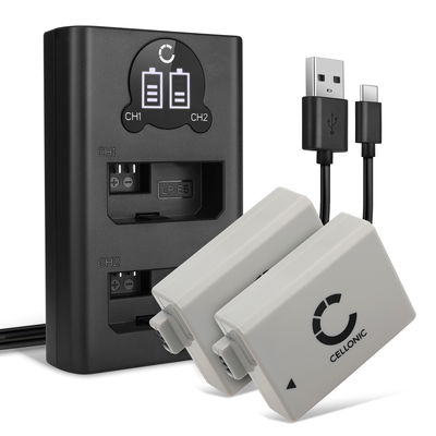 2x Akku + Tupla Laturi kameraan Canon 1000D, 450D, 500D, EOS Rebel T1i, Rebel XS, Rebel Xsi, LP-E5, LC-E5 - LP-E5 (1020mAh, 7.4V) tuotemerkiltä CELLONIC