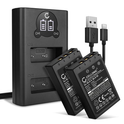2x Akku + Tupla Laturi kameraan Olympus Pen EPL7, EPL8, EPL6, EPL5, EPL4, EPL3, EPL2, Stylus 1, OM-D EM10 Mark II, BLS-50, BCS-1 - BLS-5 BLS-50 (1000mAh, 7.4V) tuotemerkiltä CELLONIC