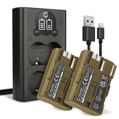 2x Akku + Tupla Laturi kameraan Canon EOS 5D 50D 40D 30D 300D 300V 20D 10D PowerShot G2 G5 G3 G1 BP-511 BP-512 BP-514 - BP-511 BP-508 (1600mAh, 7.4V) tuotemerkiltä CELLONIC