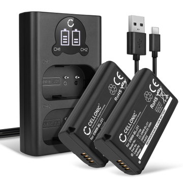 2x akku kameraan Panasonic Lumix DC-S1, Lumix DC-S1H, Lumix DC-S1R - DMW-BLJ31 vaihtoakku, 3400mAh + Tupla Laturi DMW-BTC14E