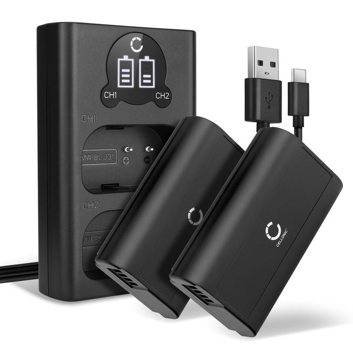 2x Akku + Tupla Laturi kameraan Panasonic Lumix DC-S1, Lumix DC-S1R, Lumix DC-S1H - DMW-BLJ31 (2200mAh, 7.4V) tuotemerkiltä CELLONIC