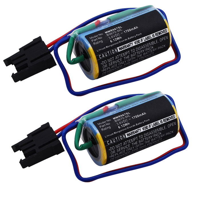 2x Akku tuotteeseen Mitsubishi A1FXCPU, A Series PLCs, A1S Series PLC - A6BAT, A6BAT-MRBAT, B9670-MC, 1700mAh, 3.6V vara-akku