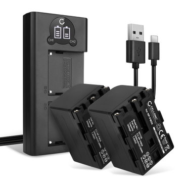 2x Akku + Tupla Laturi kameraan Sony NP-FM30, NP-QM71, NP-QM91, NP-FM70, NP-FM91, AC-SQ950D, BC-VM50, NP-FM90 - NP-FM50 NP-FM30 (3200mAh, 7.4V) tuotemerkiltä CELLONIC