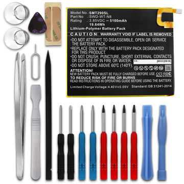 subtel Replacement Tablet Battery for Samsung Galaxy Tab A 8.0 2019 (SM-T290 / SM-T295) + 17-Tool Tablet Repair Kit - SWD-WT-N8 5100mAh
