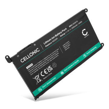 Akku tietokoneeseen Dell Inspiron 5593, 15 5567, 17 3000, 13 5378, 15 3505, 15 5570, 15 3501, 17 3793 Vostro 15 3583, 3591, Chromebook 3110, WDX0R - 11.4V 3400mAh tuotemerkiltä CELLONIC