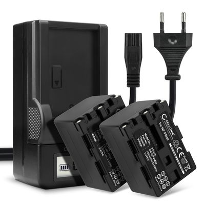 2x Akku + Laturi kameraan Sony HVR-A1 HDR-SR1 HDR-HC1 GV-D1000 DCR-TRV38 -TRV20 -TRV330 -TRV285 -TRV340 - NP-FM50 NP-FM30 NP-FM70 NP-QM91 NP-QM71 (3200mAh, 7.4V) tuotemerkiltä CELLONIC