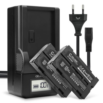 2x Akku + Laturi kameraan Panasonic NV-GS250, NV-GS330, VDR-D250, NV-DX100, PV-DV1000, NV-GS21, NV-GS28 - GR-B202 VW-VBD070 VBD1 VM-BPL13 (2000mAh, 7.4V) tuotemerkiltä CELLONIC