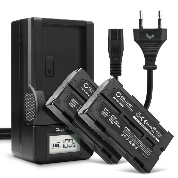 2x Akku + Laturi kameraan Panasonic NV-GS250, NV-GS330, VDR-D250, NV-DX100, PV-DV1000, NV-GS21, NV-GS28 - GR-B202 VW-VBD070 VBD1 VM-BPL13 (2000mAh, 7.4V) tuotemerkiltä CELLONIC