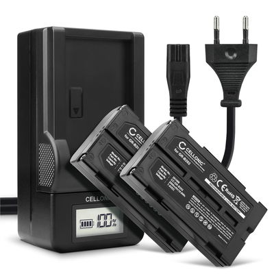 2x Akku + Laturi kameraan Panasonic NV-GS250, NV-GS330, VDR-D250, NV-DX100, PV-DV1000, NV-GS21, NV-GS28 - GR-B202 VW-VBD070 VBD1 VM-BPL13 (2000mAh, 7.4V) tuotemerkiltä CELLONIC