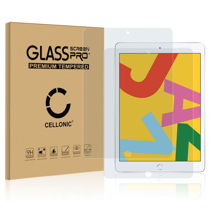 2x Näytönsuojalasi tablettiin Apple iPad 10.2 2019, 2020, 2021 (7th, 8th, 9th Gen) - 3D Full Cover, 9H, 0,33mm, Full Glue, Läpinäkyvä, CELLONIC