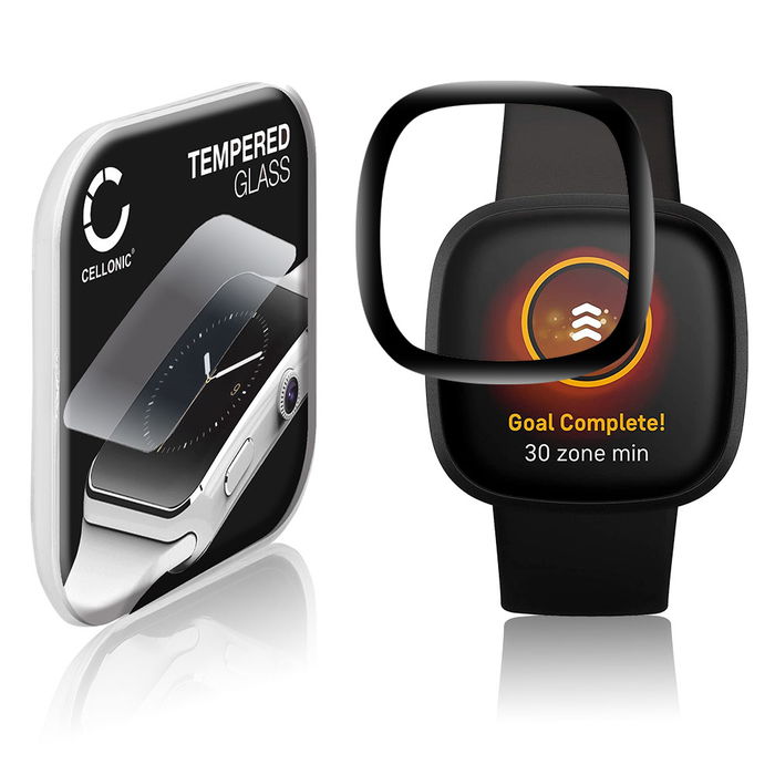 Näytönsuojalasi älykelloon FitBit Versa 3 / Sense - 3D Full Cover, 9H, 0,30mm, Full Glue - Musta älykellon suojalasi