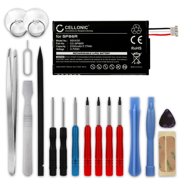 Akku pelikonsoliin Sony PS Vita 2007 / PCH-2007 / PSV2000 - 2100mAh, 3.6V - 3.7V, Litiumionit, SP86R vaihtoakku + Työkalu