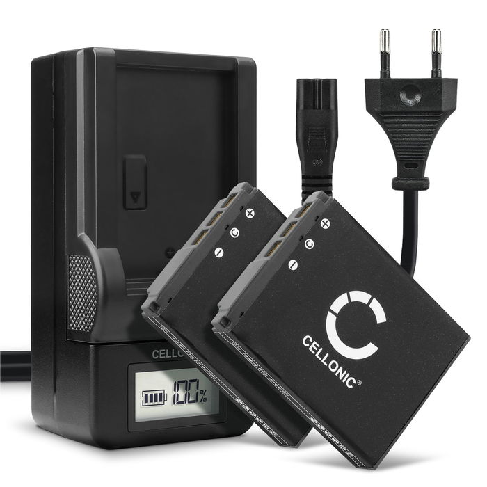 2x Vaihtoakku kameraan Sony Cyber-shot DSC-V3, vara-akku 1000mAh + Laturi