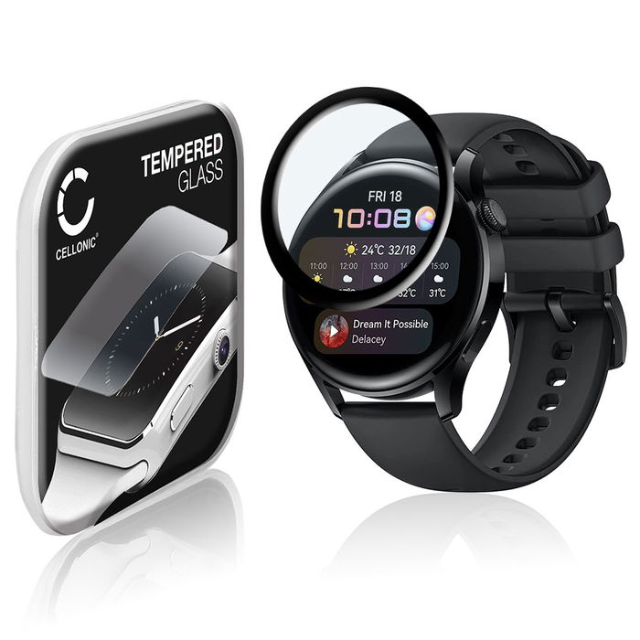 Näytönsuojalasi älykelloon Huawei Watch 3 - 46mm - 3D Full Cover, 9H, 0,33mm, Full Glue - Läpinäkyvä älykellon suojalasi