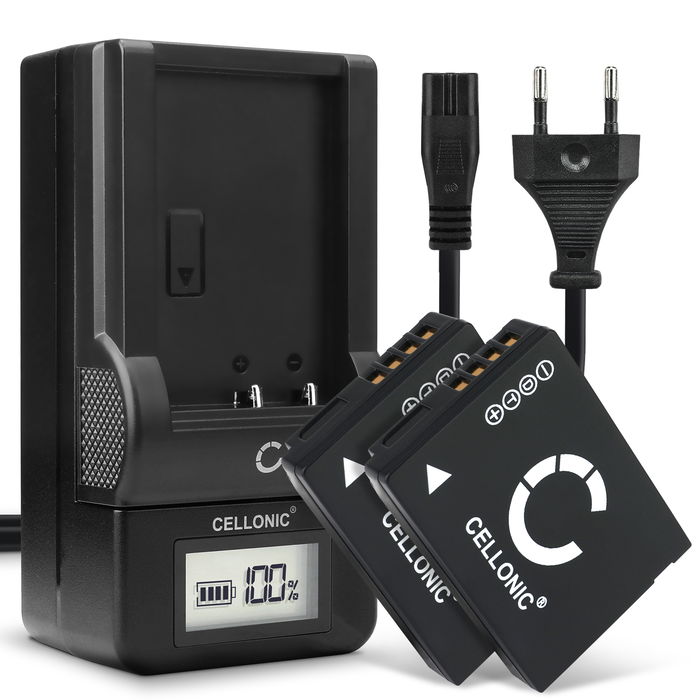 2x Akku + Laturi kameraan Leica V-LUX 20, V-LUX 30, V-LUX 40, Leica 18701, 18702 - BP-DC7 (890mAh, 3.7V) tuotemerkiltä CELLONIC