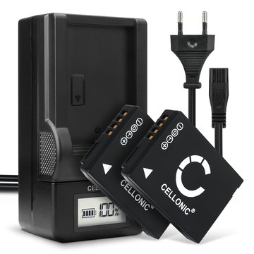 2x Akku + Laturi kameraan Leica V-LUX 20, V-LUX 30, V-LUX 40, Leica 18701, 18702 - BP-DC7 (890mAh, 3.7V) tuotemerkiltä CELLONIC